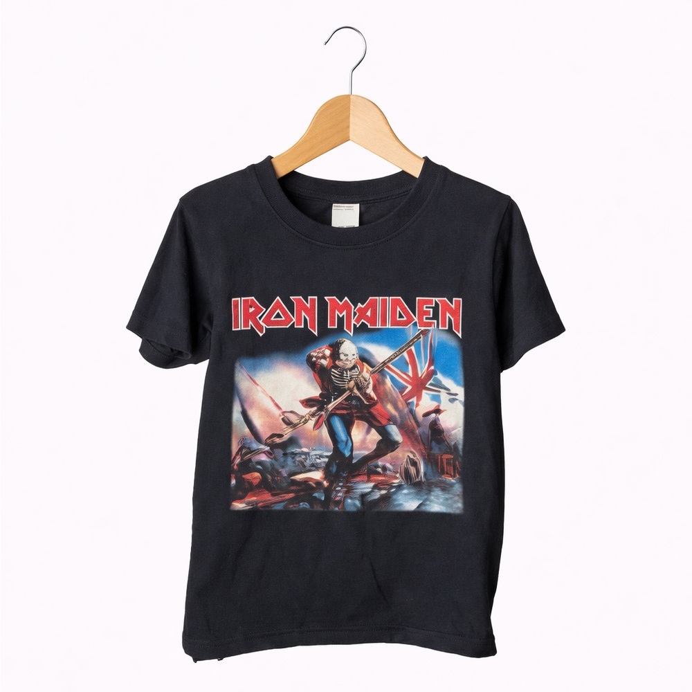 Iron Maiden Eddie Trooper Kids Graphic Band T-Shirt Black Size 6 Medium Rock Tee